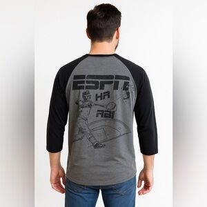 ESPN Mens Baseball Shirt XXL Gray Graphic Raglan Tee Sports Fan MLB T-shirt